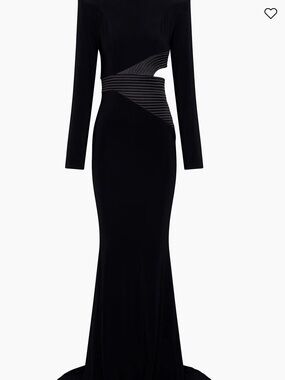 Zhivago Black Long-Sleeve Cutout Gown with Ribbed Waist Detail